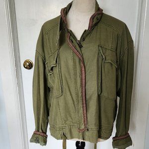 Free People Flight Line Bomber Jacket  small green